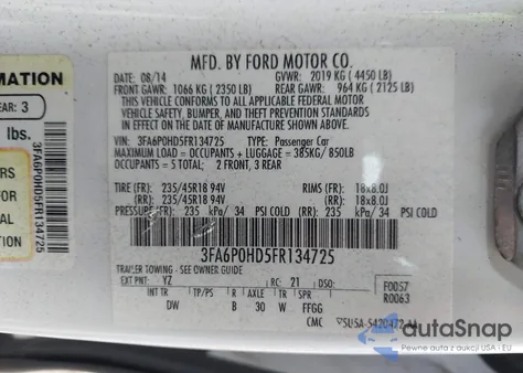 2015 Ford Fusion Se из США, поврежденный, VIN 3FA6P0HD5FR134725